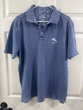 Tommy Bahama Faded Blue Short-Sleeve Polo with Embroidered Marlin
